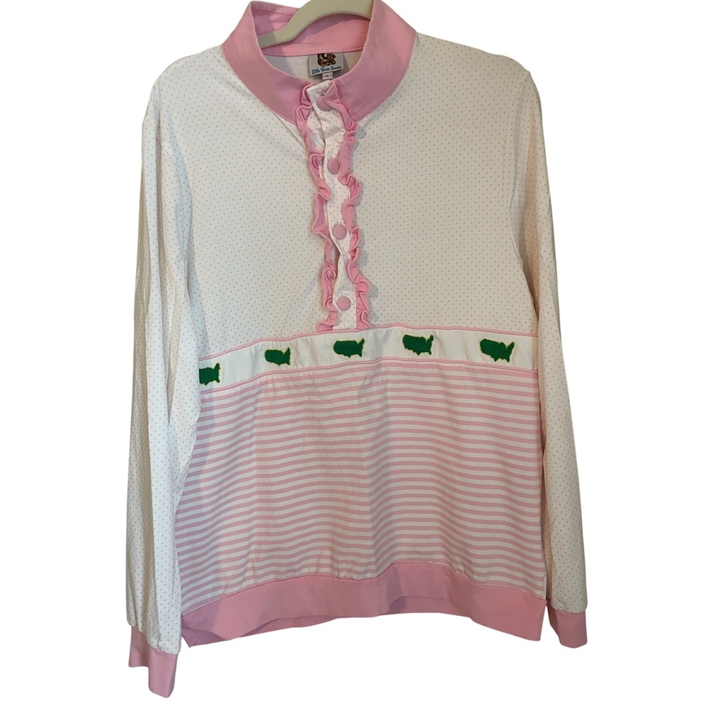 Little Bear Womens Size L Pink White Embroidered Augusta National Top Preppy